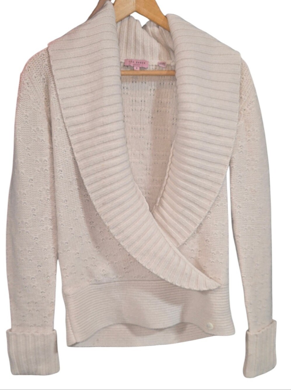 TED BAKER Wool-cashmere Shawl-Collar Cream Sweater - Size 2